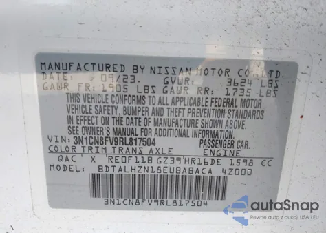 2024 Nissan Versa 1.6 Sr from USA, damaged, VIN 3N1CN8FV9RL817504